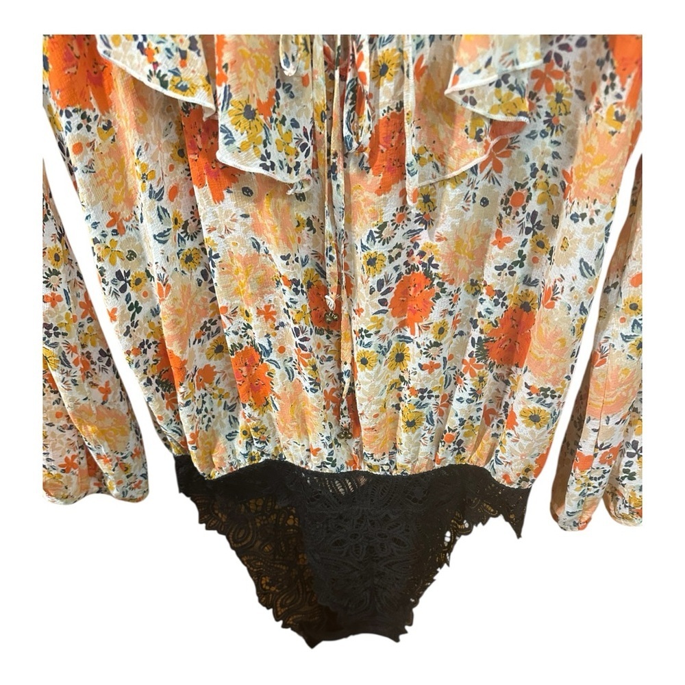 Free People Intimately Free Say It To Me Floral Flounced Bodysuit Size L - Picture 6 of 8